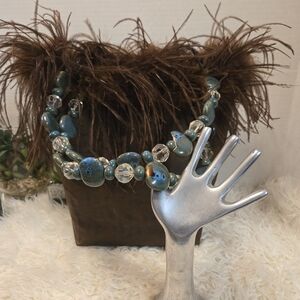 Vintage Blue and Silver Beaded Satchel